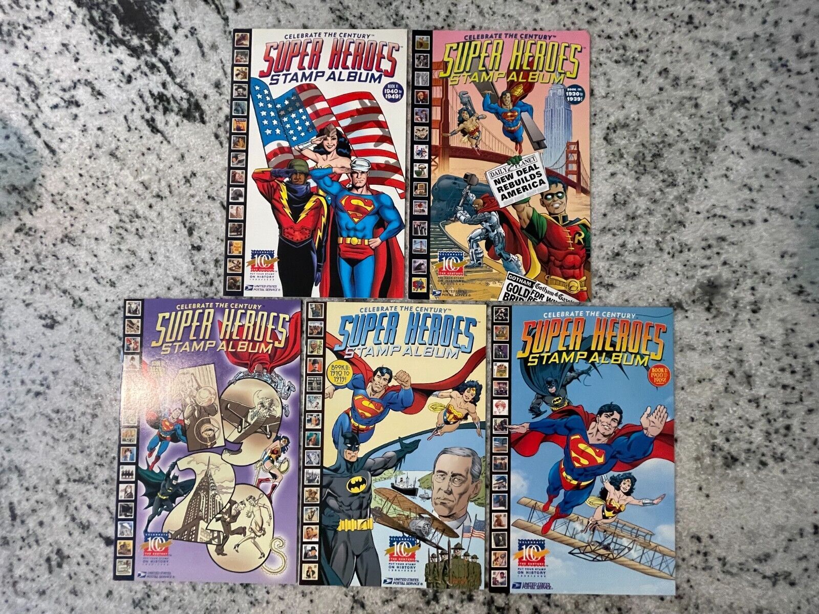 5 SuperHeroes Stamp Album Comic Books DC USPS 1 2 3 4 5 Superman