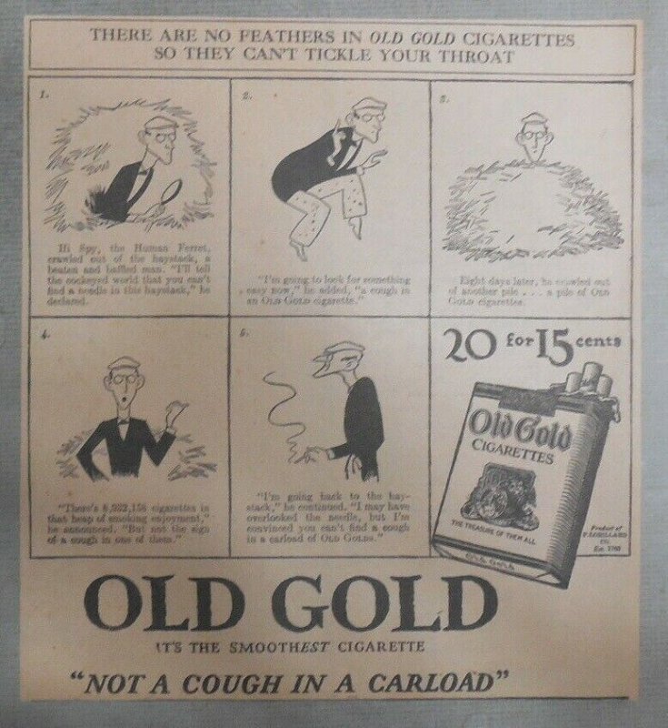 Old Gold Cigarette Ad: 4 Claire Briggs Old Gold Comic Ads 1927 Size 8 x 9 inches