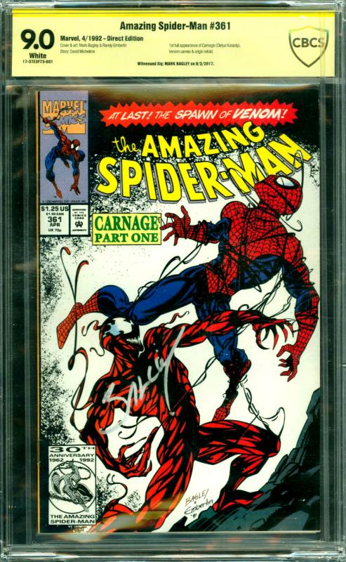 Amazing Spider-Man #361 CGC Graded 9.0 1st Carnage - Bagley Signed