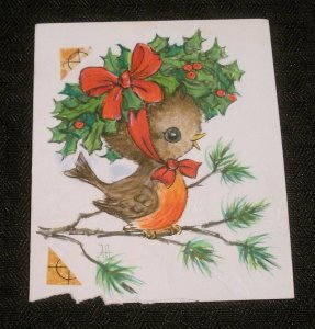 CHRISTMAS Cute Baby Chick on Branch Mistletoe Hat 3.25x4 Greeting Card Art #D2