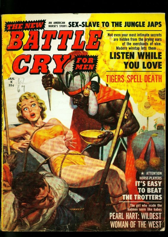 Battle Cry Pulp Magazine January 1960- Witch Doctor Shrunken Heads VG