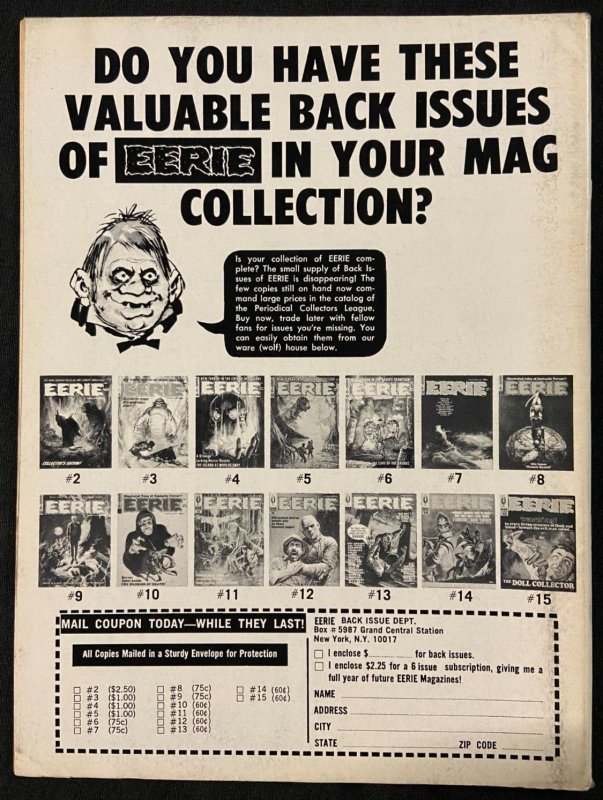 EERIE MAGAZINE #19 DECEMBER 1968 VF OR BETTER WARREN PUBLISHING  (3 AVAILABLE)