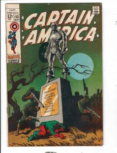 Captain America # 113 FN Marvel Comic Book Jim STERANKO Bucky Hulk TD2