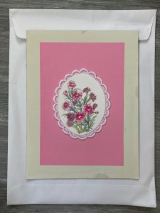 HAPPY MOTHERS DAY Pink Flowers w/ Lace Border 7x9 Greeting Card Art MD509