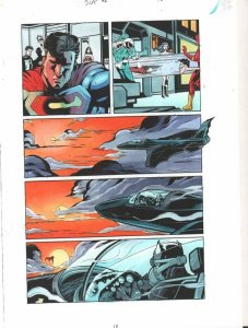 JLA #45 p.13 Color Guide Art - Batman in Jet Approaches Superman by John Kalisz