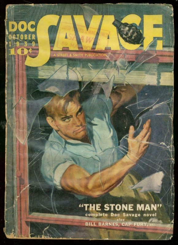 DOC SAVAGE OCT 1939-STONE MAN-WILD GRENADE COVER-PULP G