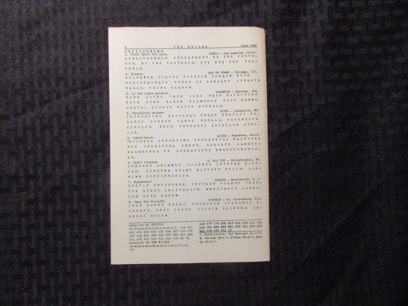1963 THE ENIGMA Puzzle Fanzine #711 VG- 3.5 Crosswords Cryptograms 8pgs