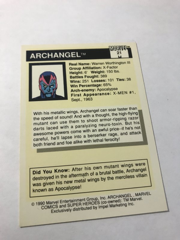 ARCHANGEL #21 card : 1990 Marvel Universe Series 1, NM/M, X-Men, Angel