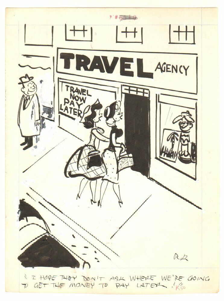 Babes To Travel Agency Humorama Gag Signed Art By Reamer Keller Comic Collectibles