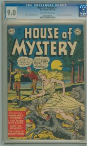 House of Mystery #1 (1951) CGC 9.0! OWW Pages! 1st Horror comic by published DC!