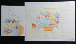 SO THOUGHTFUL Yellow Blue & Purple Flowers 14x9.5 Greeting Card Art #4708