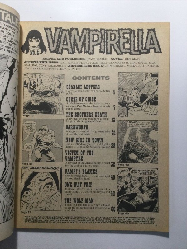 Vampirella 6 July Fine/Very Fine Fn/Vf 7.0 Warren Magazine