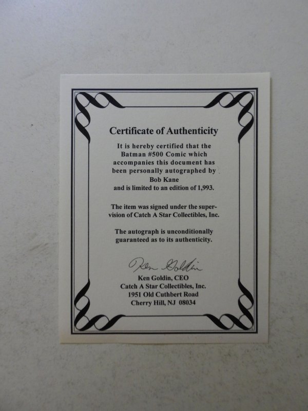 Batman #500 (1993) signed by Bob Kane #914/1993 with cert VF+ condition