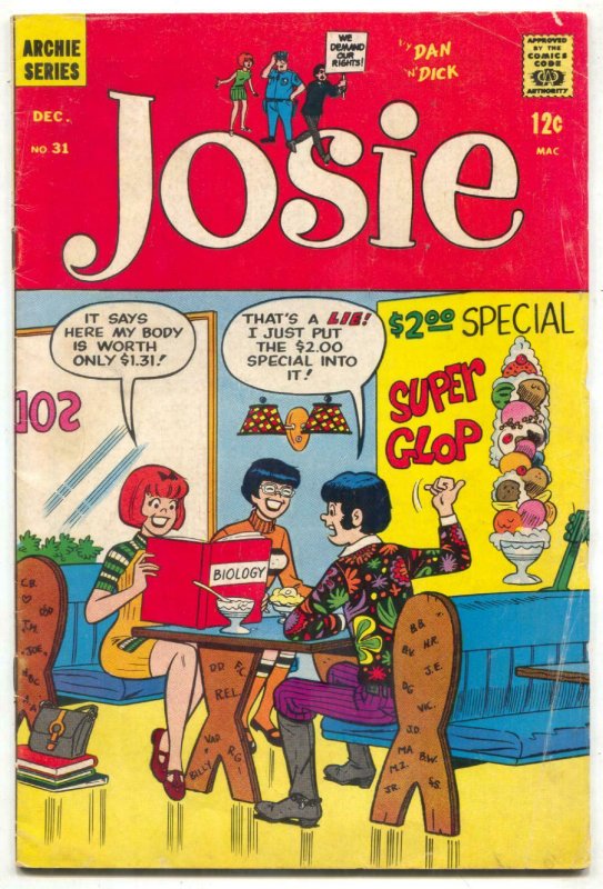 Josie #31 1967- Archie Silver Age Comic- ice cream cover