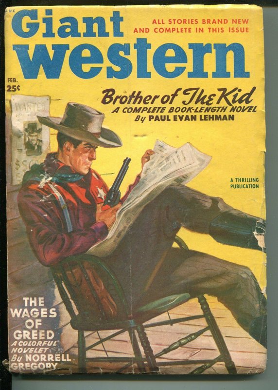 Giant Western-2/1950-Thrilling-includes mailing envelope-western pulp action-VG