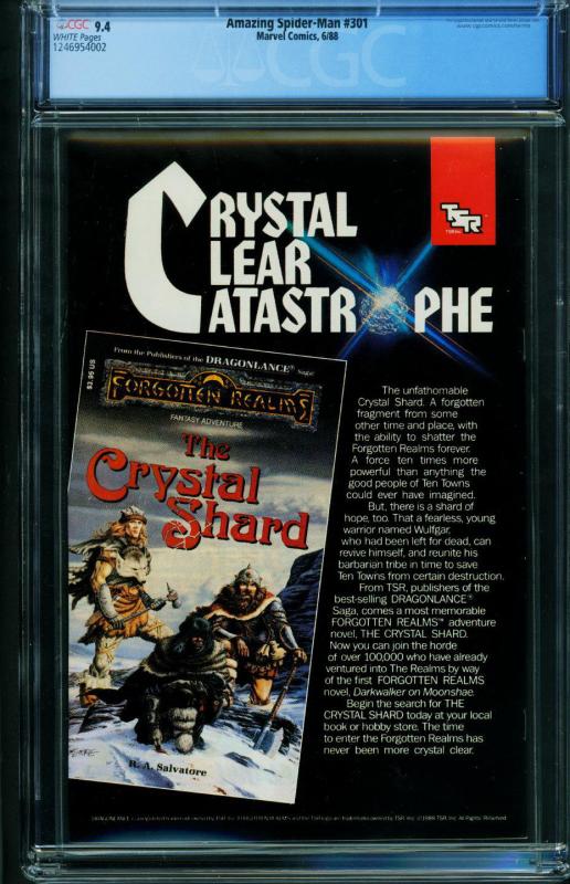 AMAZING SPIDER-MAN #301 comic book CGC 9.4 - MARVEL VENOM  1246954002