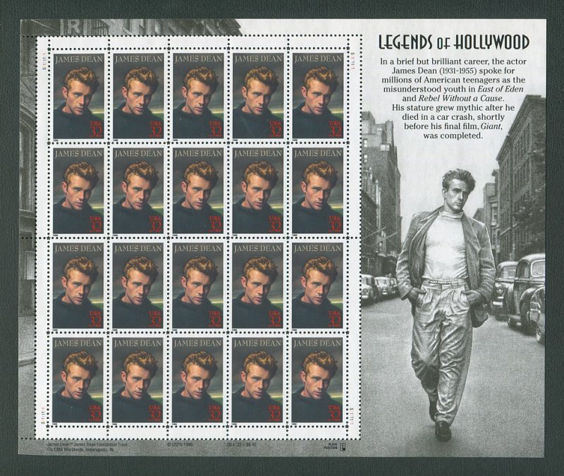 James Dean US Postage Stamp Collector Sheet  1996