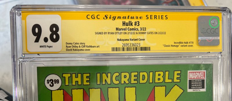 Hulk #3 CGC SS 9.8 Nakayama Variant Signed by Donny Cates & Ryan Ottley (Marvel) 