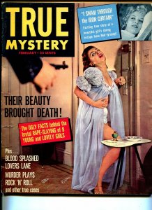 True Mystery 2/1957-Skye-lingerie terror cover-violent & lurid crime-murder-VG