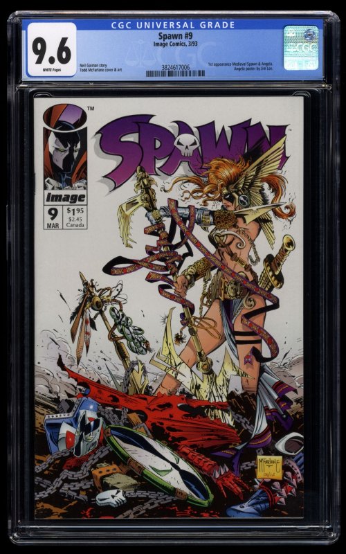 Spawn #9 CGC NM+ 9.6 White Pages 1st Appearance Angela! Todd McFarlane!