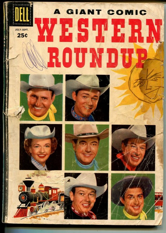 Western Roundup #15 1956-Dell-Giant Edition-Roy Rogers-Rex Allen-Gene Autry-P/FR