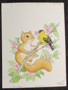 GET WELL SOON Beautiful Painted Squirrel & Bird 6.5x8.5 Greeting Card Art #1025