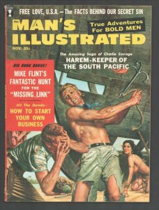 Man's Illustrated 11/1958-S-Stan Borack spicy cover art-Abominable Snowman ho...