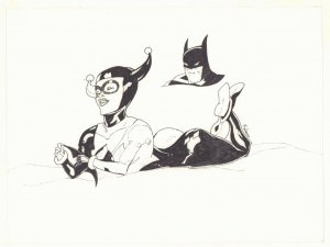 Harley Quinn and Batman Drawing - Signed art by Felmar