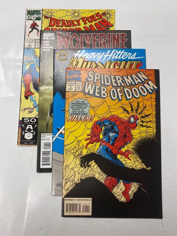 4 MARVEL comic books Deadly #1 Wolverine #1 Midnight Men #1 Web Doom #1 42 KM18
