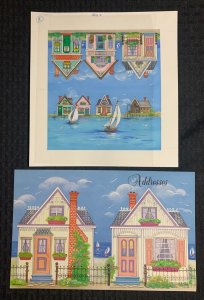 ADDRESS BOOK 2-Panel Row of Houses and Sailboats 9x9.5 Greeting Card Art #9130