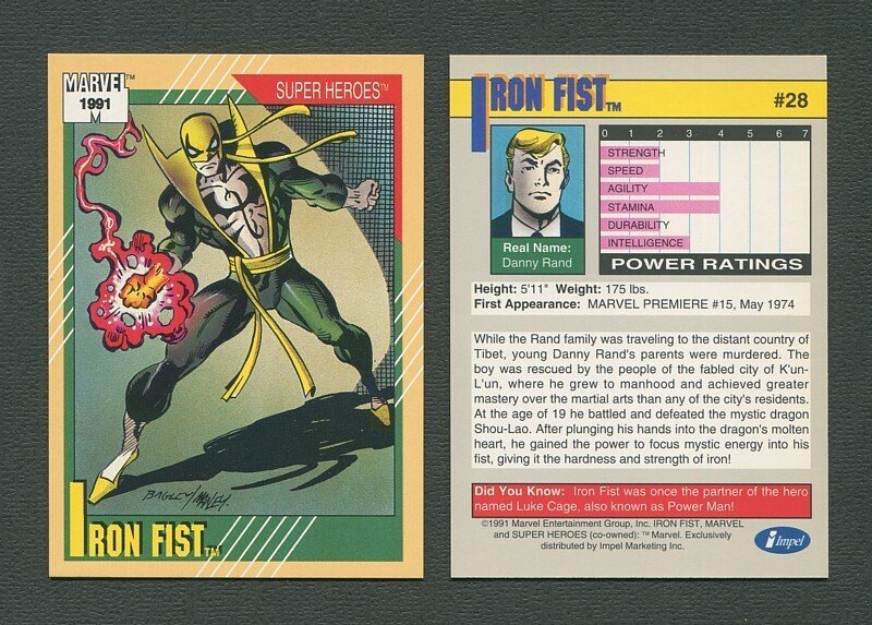 1991 Marvel Comics II  Card  #28 ( Iron Fist )  MINT