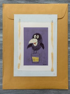 COME FOR DRINKS Cartoon Bird on Shot Glass 6x8.25 Greeting Card Art 6680