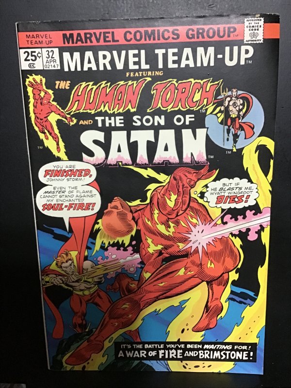 Marvel Team-Up #32 (1975) high-grade black cover Son of Satan VS. Torch! VF/NM