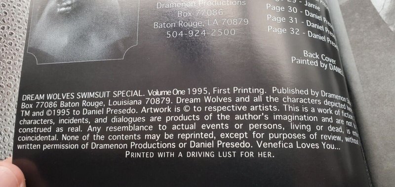 DREAM WOLVES SWIMSUIT Special #1 Signed by Daniel Presedo 1995 NM