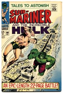 TALES TO ASTONISH #100-HULK-SUB-MARINER-CLASSIC COVER-MARVEL-VF