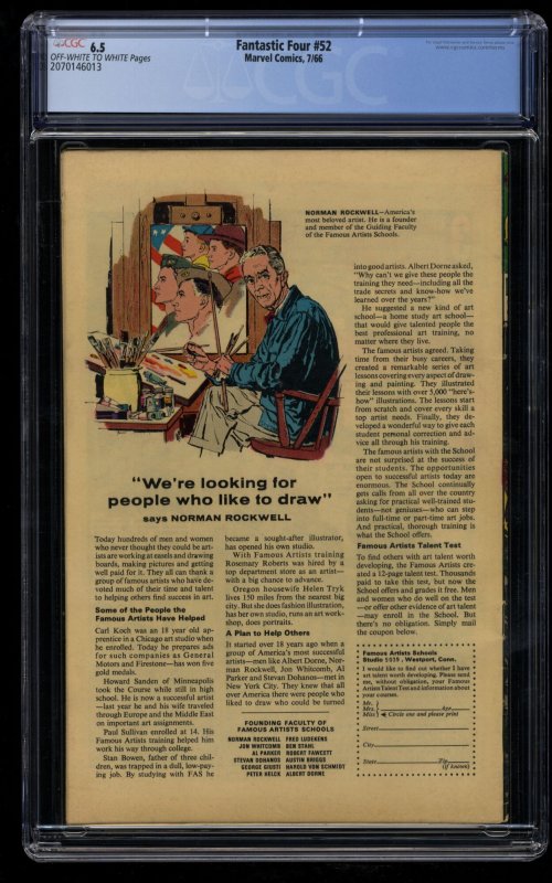 Fantastic Four #52 CGC FN+ 6.5 Off White to White 1st Black Panther!