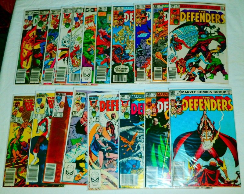 Defenders V1 #92,93,96-98,100,105,108+ DeMatteis Hellcat Hulk, comics lot of 42