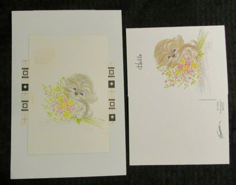 GET WELL SOON Cute Puppy w/ Flowers 6x9 Greeting Card Art #4503 w/ 5 Cards +