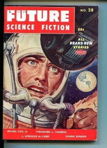 FUTURE SCIENCE FICTION-1955-#28-BELARSKI COVER-BINDER-DE CAMP VF