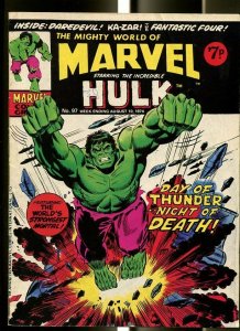 MIGHTY WORLD OF MARVEL #97 1974-HULK-SPIDER-MAN-IRON MAN-KIRBY-UK COMIC FN