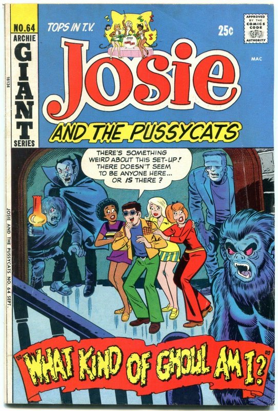 Josie #64 1972- Horror cover & story- Frankenstein- Dracula- werewolf- archie