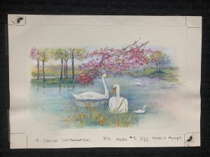 FATHERS DAY Beautiful Swans Swimming in Lake 9x6 Greeting Card Art #3630