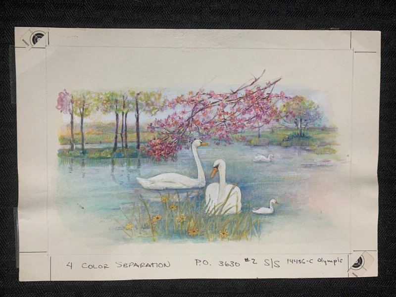FATHERS DAY Beautiful Swans Swimming in Lake 9x6 Greeting Card Art #3630