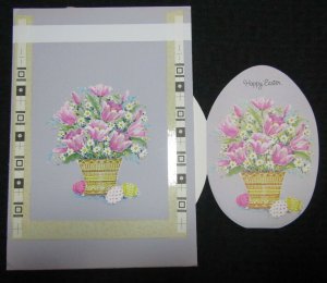 FAVORITE RELATIVE Pink Flowers in Straw Basket 7.5x11 Greeting Card Art #2654