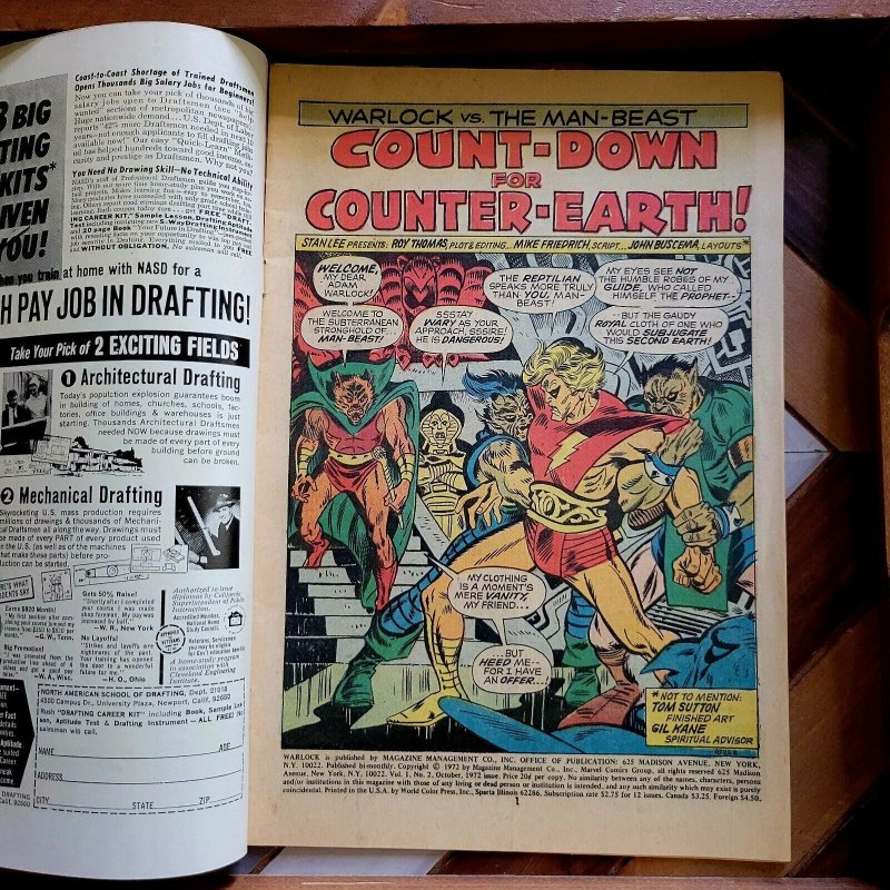 WARLOCK #2 VG (Marvel 1972) Count-Down for Counter-Earth artwork by Gil Kane