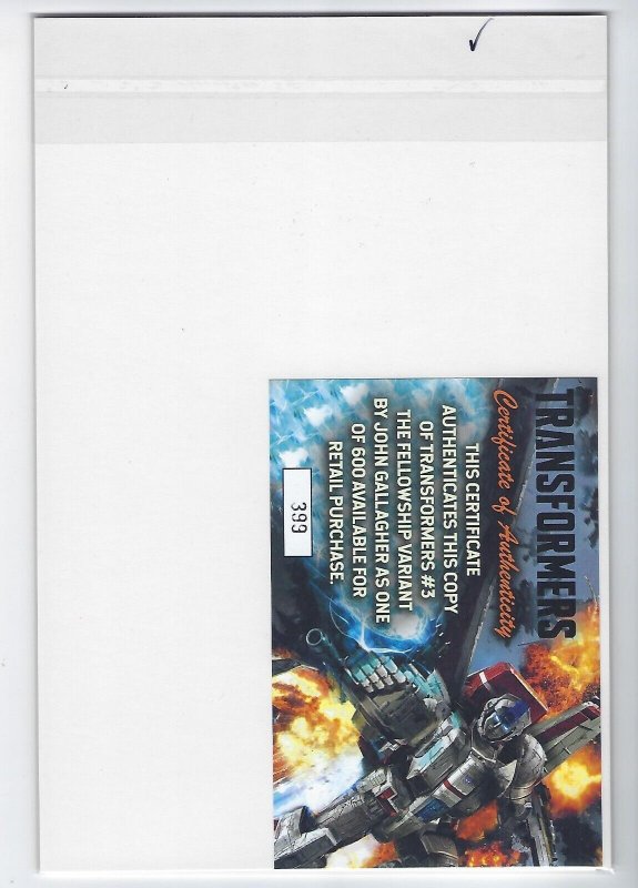 Transformers #3 (2019) Fellowship John Gallagher Virgin Variant #399/600! NM