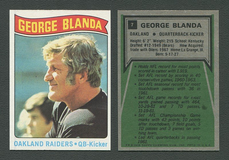 1975 Topps Football / George Blanda #7 / NM-MT