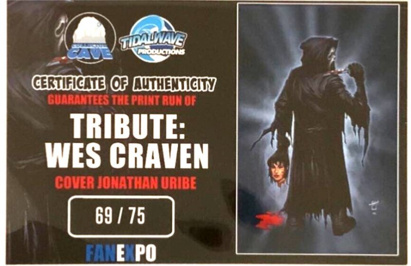 TRIBUTE: WES CRAVEN JONATHAN URIBE GHOSTFACE VARIANT SPOT FOIL/RAW SET W/COA.
