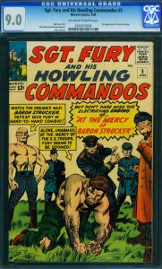 Sgt. Fury And His Howling Commandos #5 -CGC 9.0-1st BARON STRUCKER- 0242074003