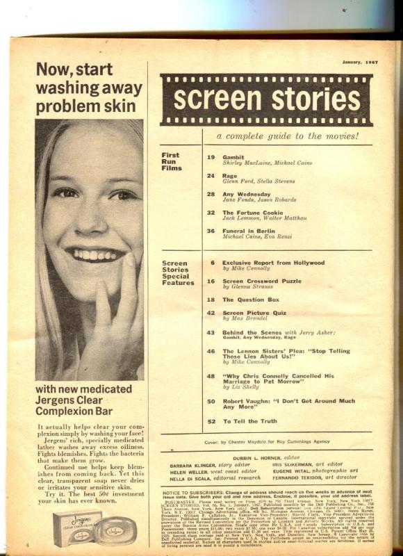 Screen Stories-Lennon Sisters-Michael Caine-Jack Lemmon-Jan-1967